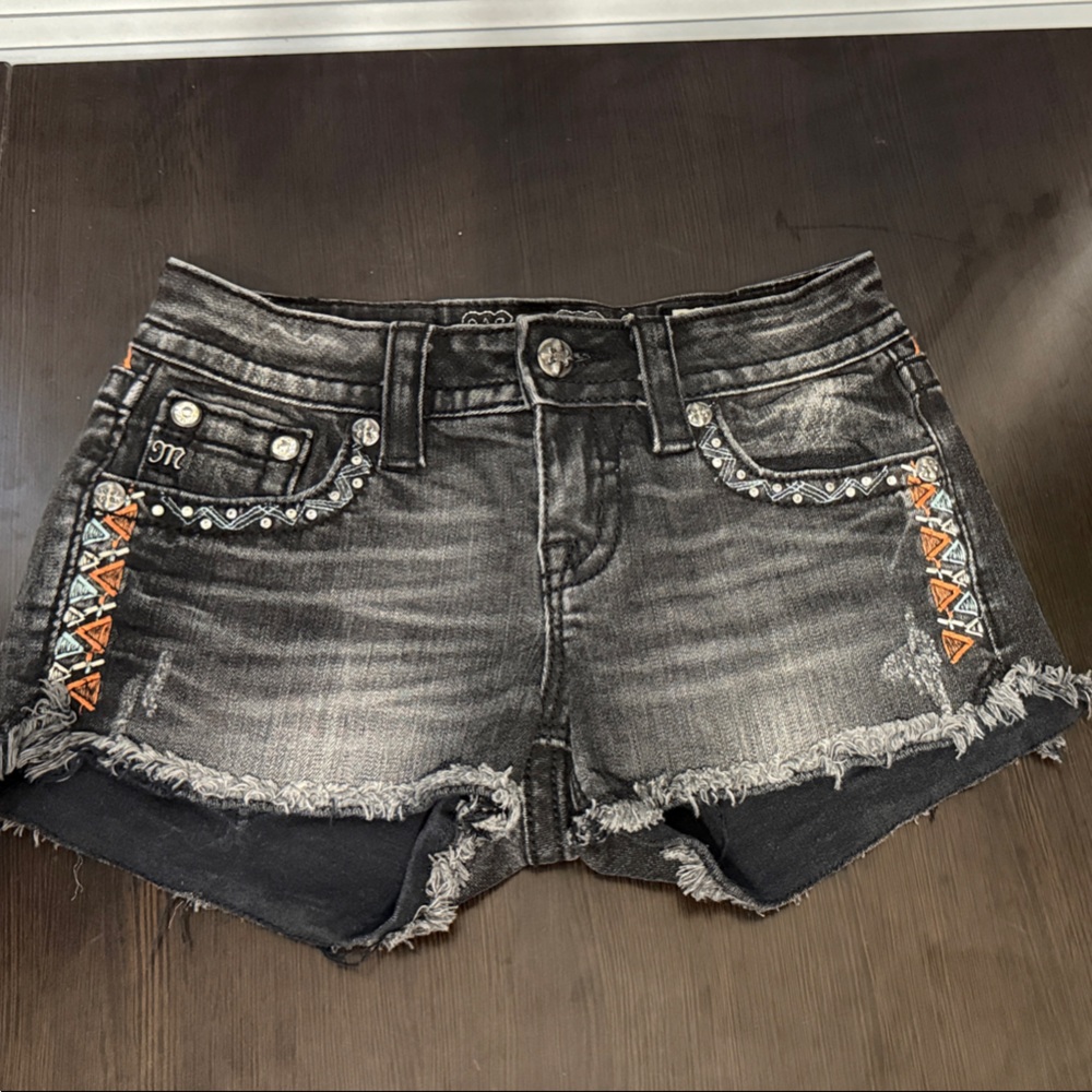 Women's Black Miss Me Denim Shorts with Embellishments
